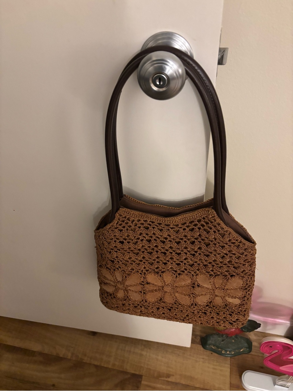 Nine West Brown Crochet Shoulder Bag with Dark Brown Handles